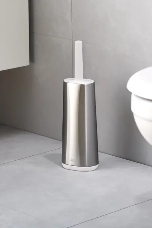 Flex Steel Anti-Drip Toilet Brush with Stainless Steel Storage